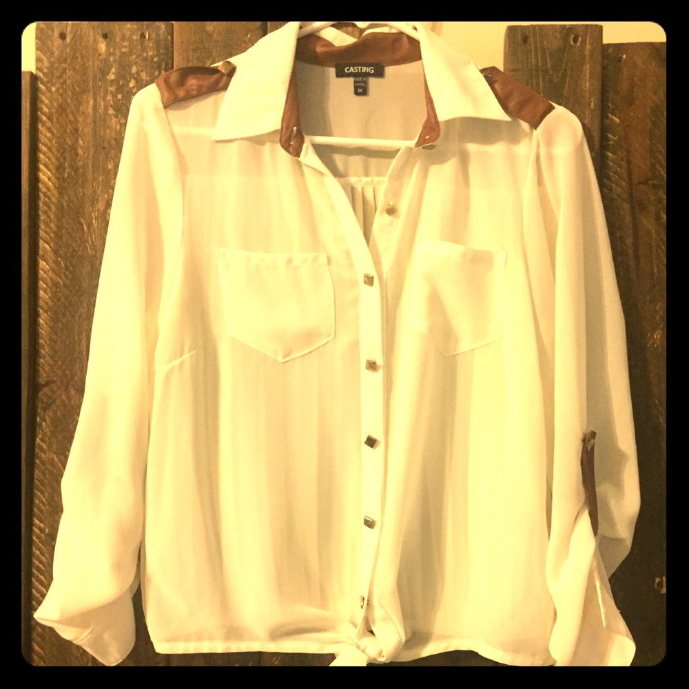 Western Blouse with great tan 'leather' detail